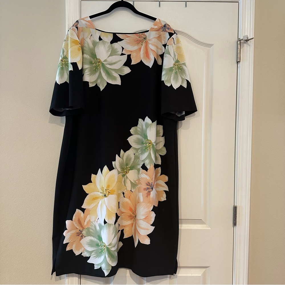 Maison Tara Black Dress with Pastel Floral Print